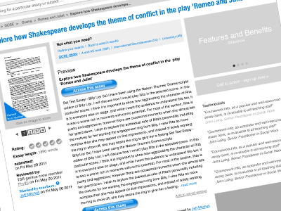 wireframe of an essay page